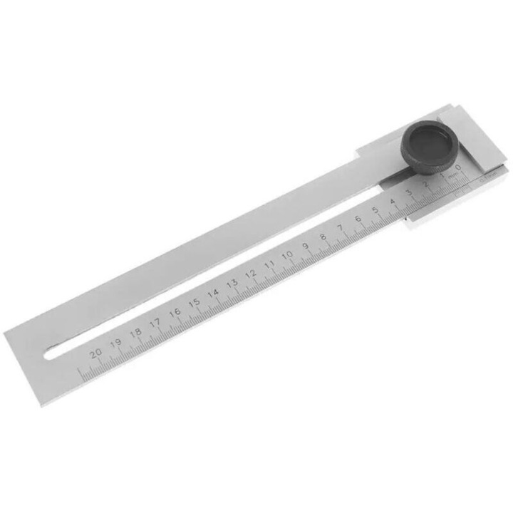 Rigla paralela de marcare, instrument de masura din otel inoxidabil, model plat cu surub de blocare si muchii intarite, argintiu, 200 mm