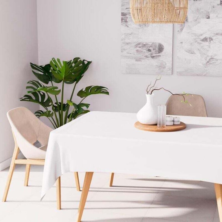 Téglalap alakú asztalterítő, foltálló poliészter, magas hőmérsékletnek ellenálló, egyszerű és modern design, fehér, 180 x 260 cm