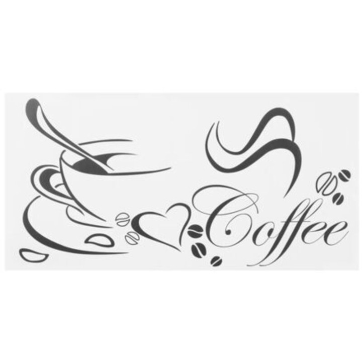 Autocolant de perete / sticker decorativ cu design ceasca de cafea, autoadeziv, pentru bucatarie si living, negru, 2 bucati