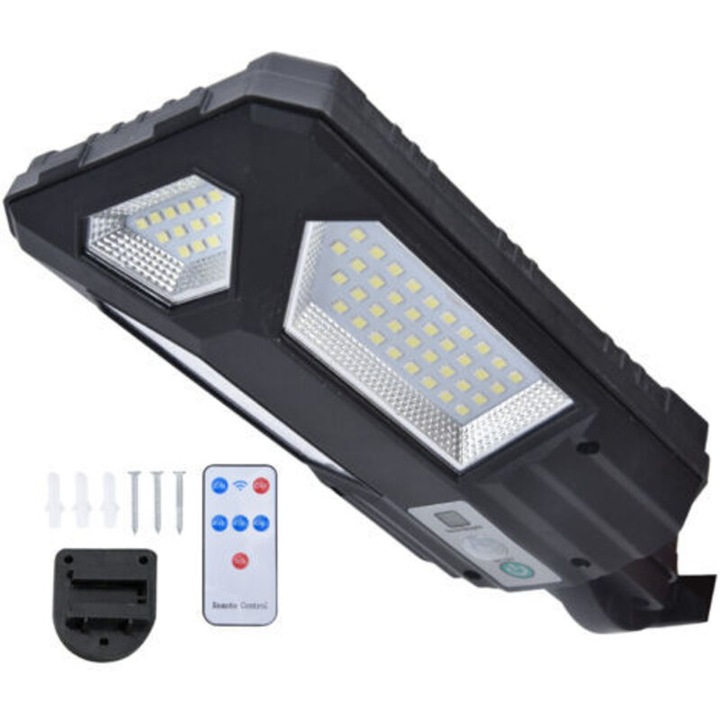 Lumina solara de gradina, lampa solara de exterior 87 LED, cu senzor de miscare, IP65 impermeabila, cu telecomanda, Negru