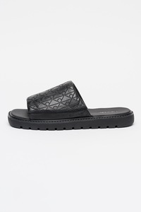 CALVIN KLEIN, Papuci de piele cu monograma, Negru antracit, 44