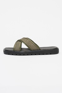 CALVIN KLEIN, Papuci cu barete incrucisate si logo, Kaki inchis, 44