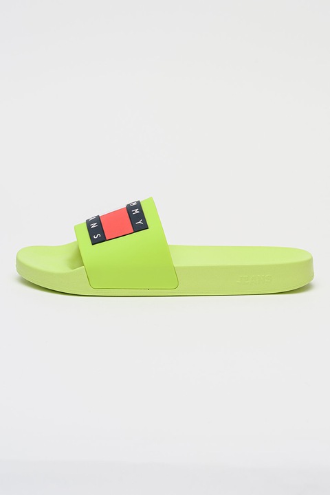 Tommy Jeans, Papuci cu aplicatie logo, Alb/Negru/Verde electric