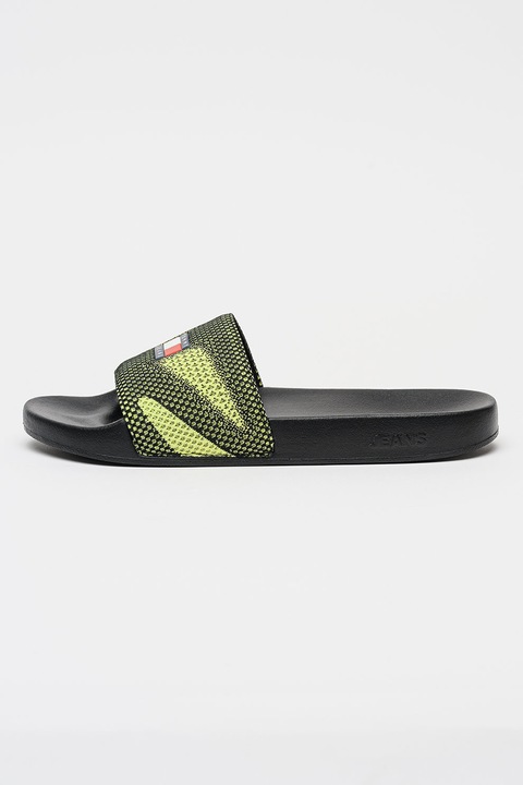 Tommy Jeans, Papuci de plasa cu logo, Negru/Verde lime