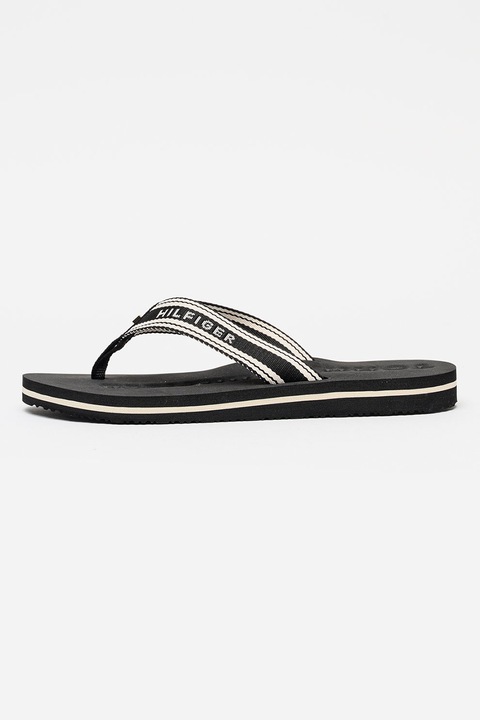 Tommy Hilfiger, Papuci flip-flop cu logo, Alb/Negru, 40