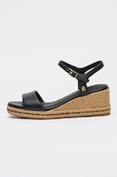 Tommy Hilfiger, Espadrile wedge din piele, Auriu, Negru, 37