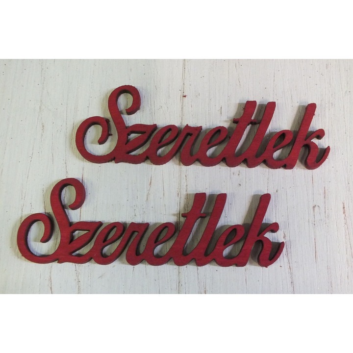 Cuvântul "Szeretlek" (Te iubesc) de culoare roșu cireș, 9,5 cm, 2 buc/pachet – pentru coroane și decorațiuni de masă