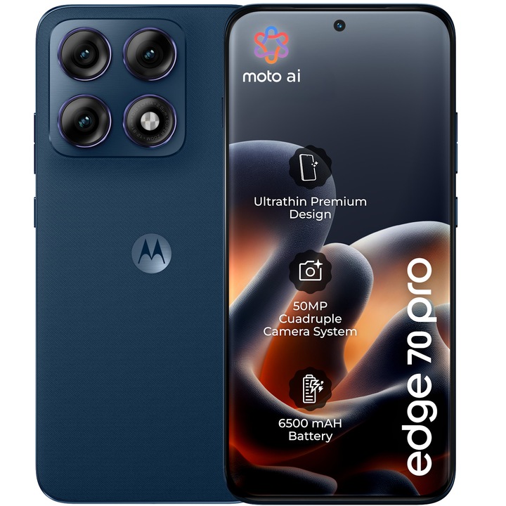 Telefon mobil Motorola edge 70 pro, 256GB, 8GB RAM, 5G, 6500 mAh PANTONE Titan