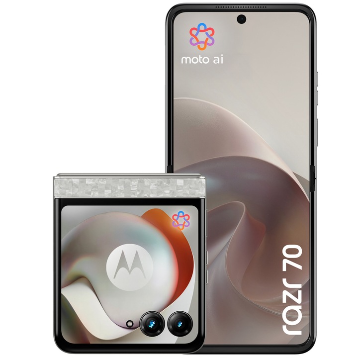 Telefon mobil Motorola razr 70, 256GB, 8GB RAM, 5G, PANTONE Bright White