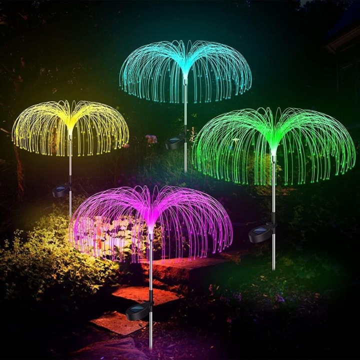 Set 4 lampi solare gradina meduze multicolor rezistente apa 7x15cm
