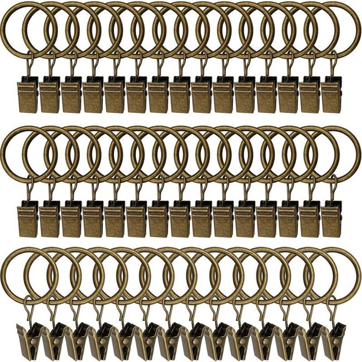 Set 45 inele metalice pentru perdele, clipsuri rezistente, bronz antic, 3cm
