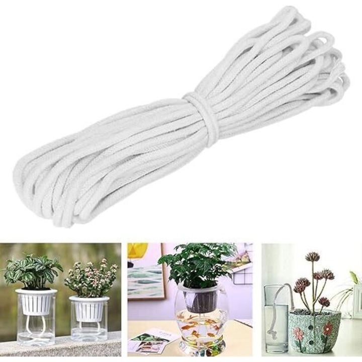 Sistem de irigare prin fitil, fitil de udare, absorbtie mare, rezistent la uzura, compatibil ghivece si cosuri atarnate, Alb, 20 m