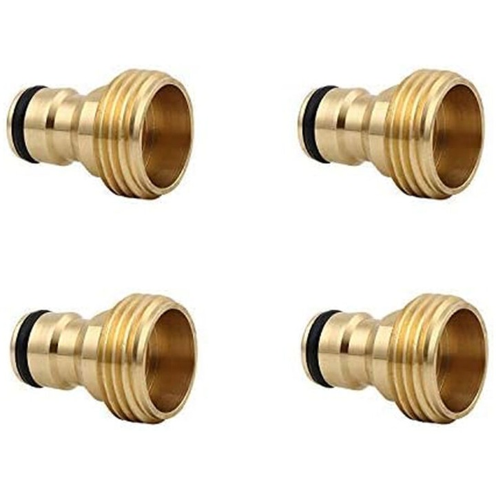 Adaptor furtun gradina din alama, cuplare rapida, filet exterior 3/4 inch, rezistent la coroziune, culoare alama, 4 buc