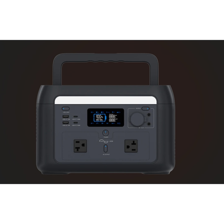 Generator electric HINEN PS600, portabil, incarcare rapida 1, 5 ore, capacitate 600W, culoare negru, dimensiuni compacte