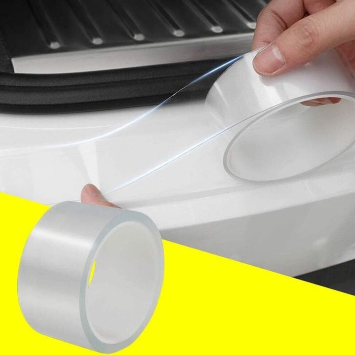 Banda anti-coliziune auto / protectie praguri, din cauciuc, flexibila si rezistenta la UV, transparent, 5 cm x 10 m