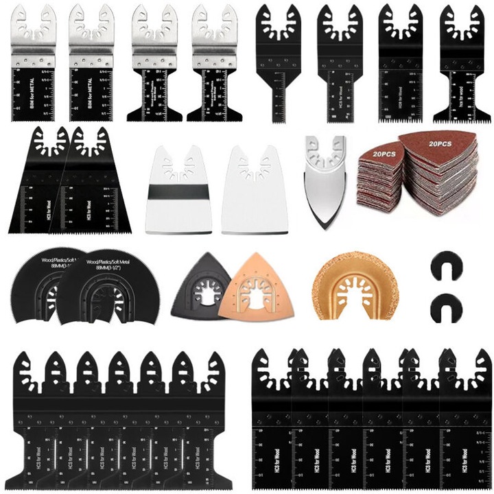 Set 72 lame fierastrau oscilant, otel carbon, ondulate, multicolor