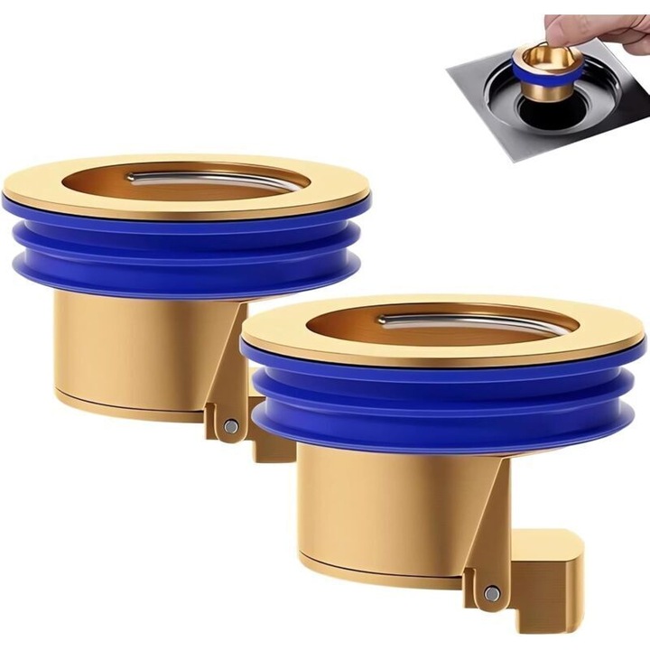 Set 2 scurgeri podea alama cu supapa antiretur si etansare silicon, 3.17x4.19cm