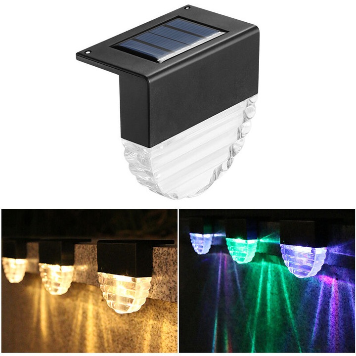 Set 4 Lampi Solare pentru Trepte, IP65, Lumina Calda si Colorata, 10x10x5cm