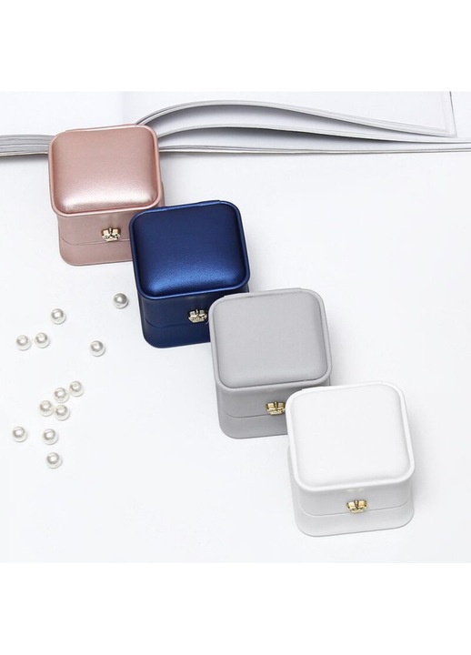 Set 4 cutii bijuterii PU piele pentru inele cercei multicolor