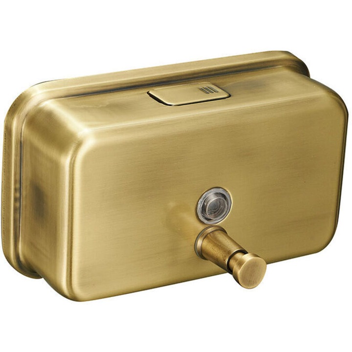 Dozator sapun/dispenser de perete, din otel inoxidabil, cu actionare manuala, finisaj bronz periat, auriu antichizat, 1200ml