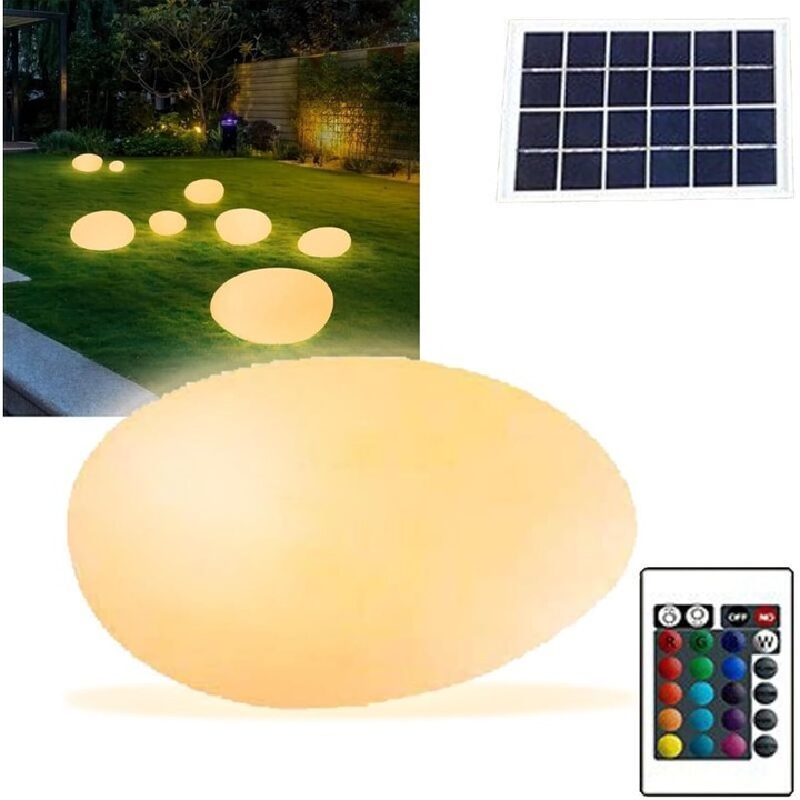 Lampa solara de exterior, cu telecomanda, 16 culori RGB, IP44 rezistent la apa, Multicolor, 1 buc