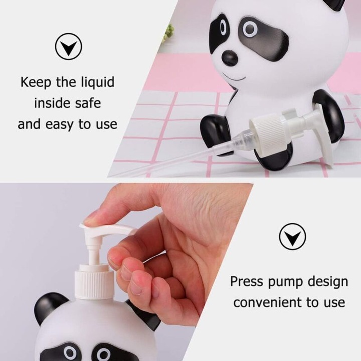 Dispenser sapun panda 300ml plastic pentru copii multicolor