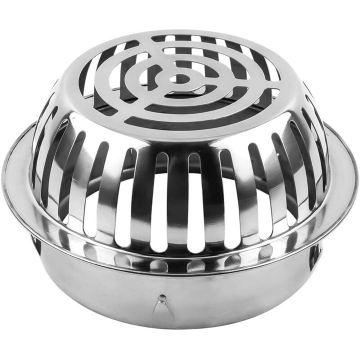 Protectie pentru burlan/filtru jgheab 125 mm, din otel inoxidabil rezistent la coroziune, anti-infundare si protectie impotriva animalelor, compatibil gaura 123 mm, argintiu