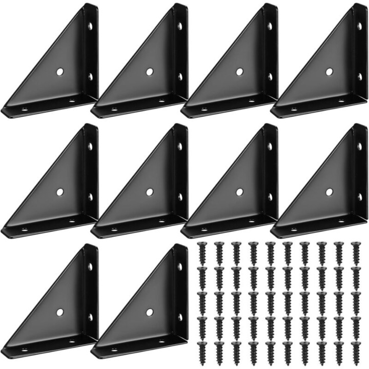 Set 10 conectori colt metalici negri 90 grade 66x19x92mm pentru mobilier