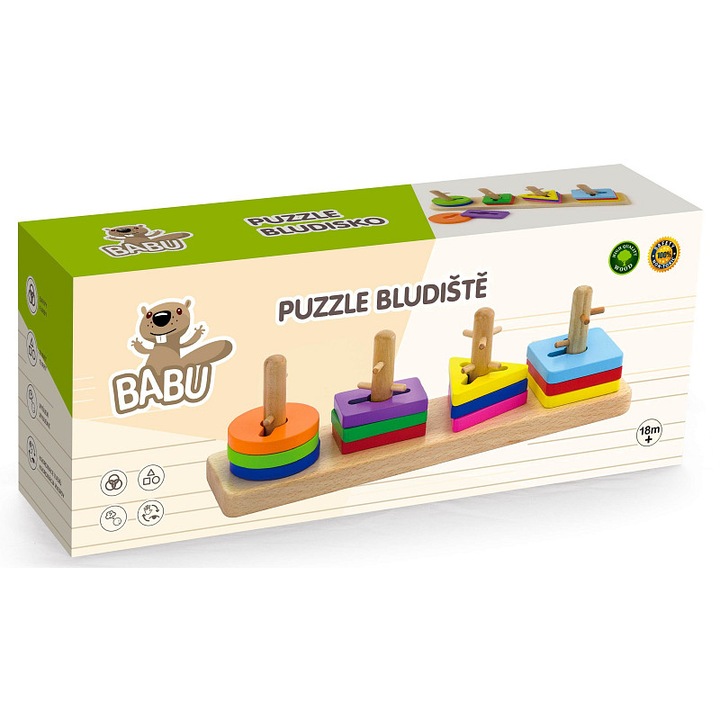 Дървен лабиринт пъзел Sparkys BABU, образователна играчка, развива пространственото мислене, 13 части, многоцветен, 31x10.5x9 см
