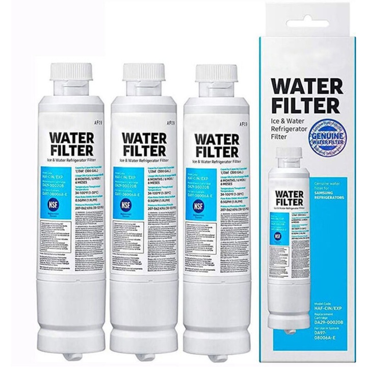 Cartus filtru apa frigider compatibil cu Samsung DA29-00020B/DA97-08006A/HAF-CIN/EXP, carbon block ultra-fine, elimina clor si mirosuri, Alb, 3 buc