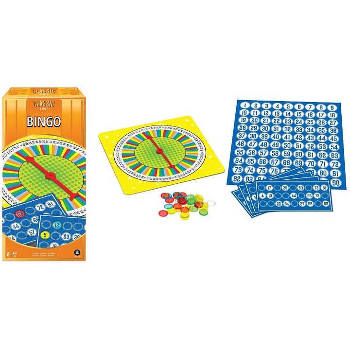 Sparkys Bingo társasjáték, rulettel, 150 fedőkoronggal és 12 kártyával, Többszínű, 1 szett