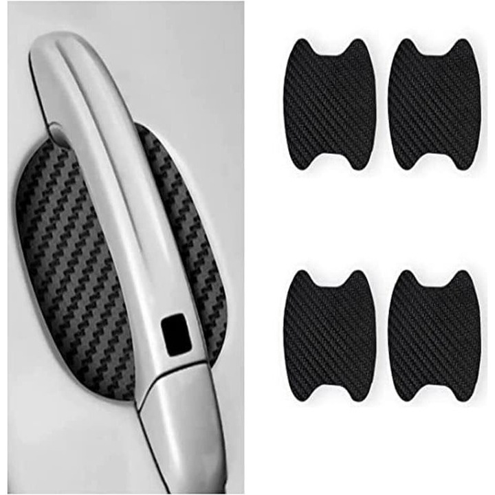 Folie protectie maner usa auto, protector pentru cupe maner, textura fibra de carbon 3D, autoadeziv, anti-zgarieturi, negru, 4 bucati, 90x100 mm