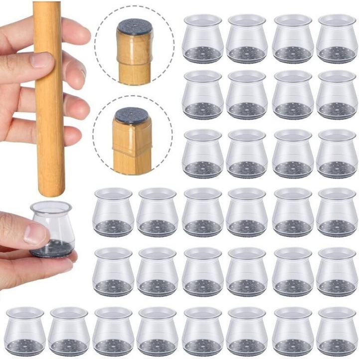 Szék lábvédők, szilikon és filc, átlátszó, 32 db-os készlet, 20-32mm
