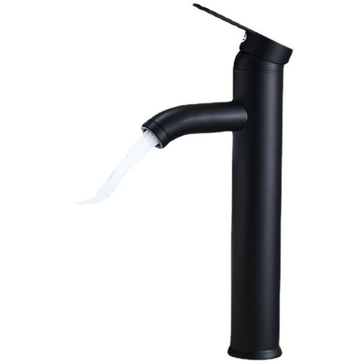 Baterie/robinet lavoar din otel inoxidabil 304, cartus ceramic anti-picurare, finisaj negru, montaj G3/8, diametru interior 32-42 mm
