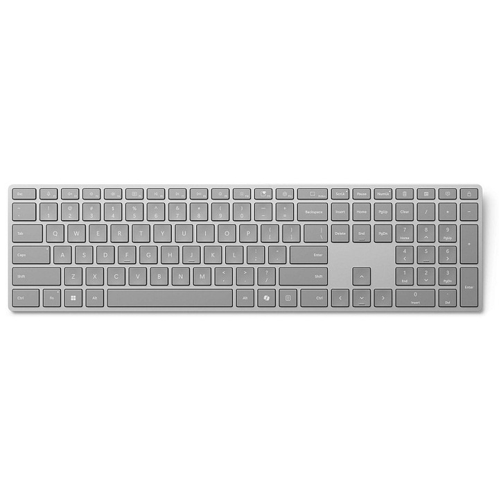 Microsoft Surface Keyboard 2. kiadású vezeték nélküli billentyűzet, Bluetooth Low Energy, numerikus billentyűzettel és Copilot gombbal, US QWERTY kiosztás, szürke, 1 db