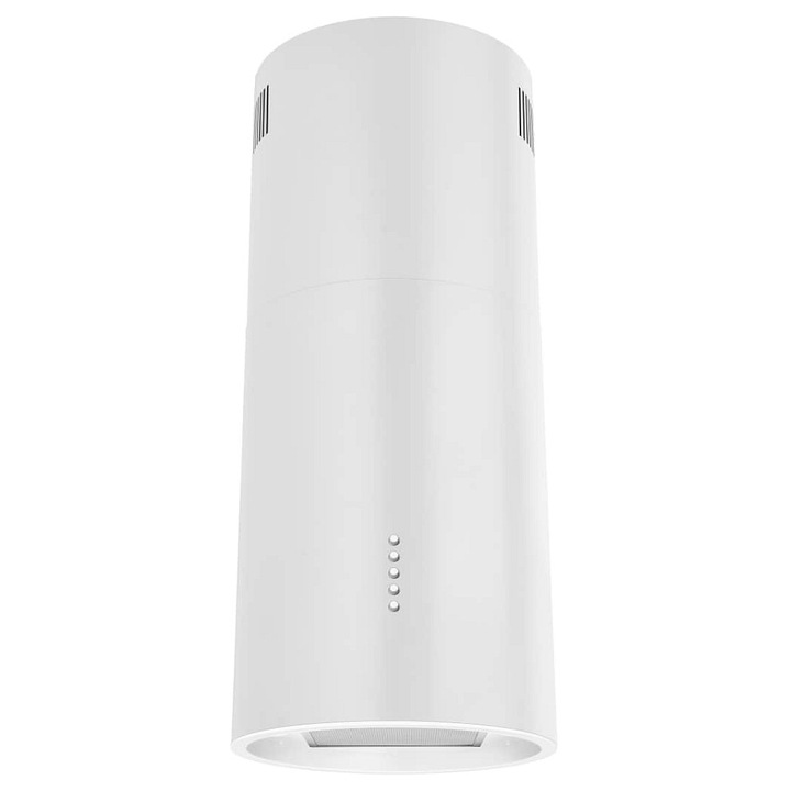 Hota insula GUZZANTI GZ ORW ECO, debit 650 m3/h, motor ECO 3 trepte, clasa energetica B, filtru aluminiu lavabil, Alb mat, O38 cm, inaltime reglabila 95,8-118,8 cm, diametru evacuare 150 mm