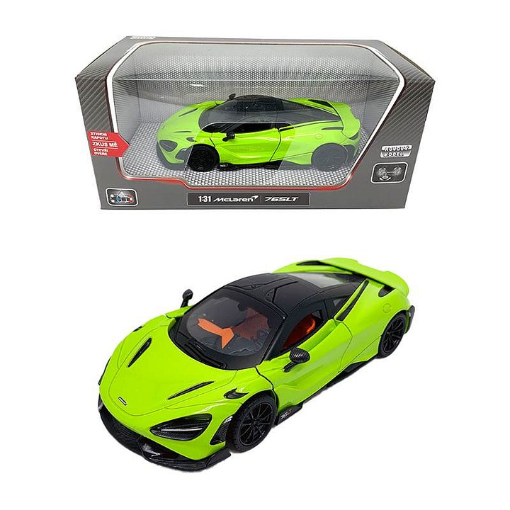 Sparkys McLaren 765LT fém modellautó 1:31, hanggal és fényekkel, nyitható ajtókkal, fém és műanyag, zöld, 1 db
