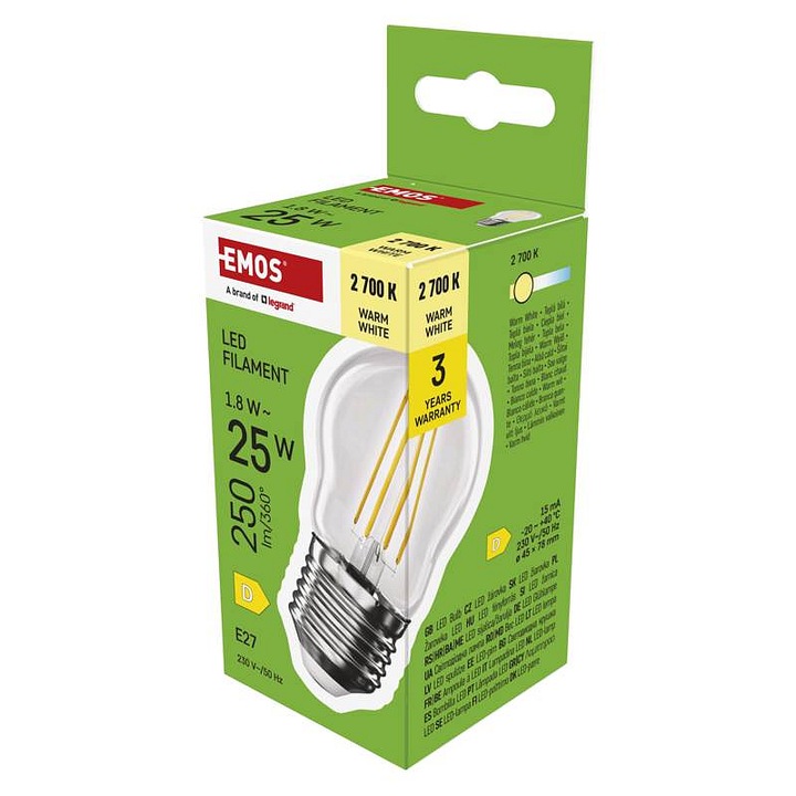 Emos LED Filament Mini Globe 1.8W 2700K E27 78x45x45mm izzó