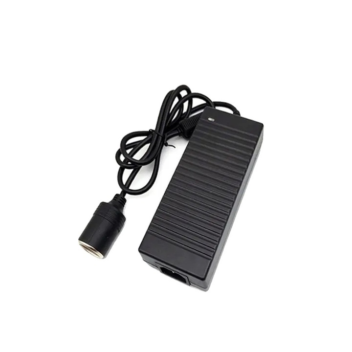 Átalakító 220V-ról 12V-ra, autós inverter szivargyújtó aljzattal, 10A, 120W, 1.2 m kábel, kompakt, fekete, 1 db