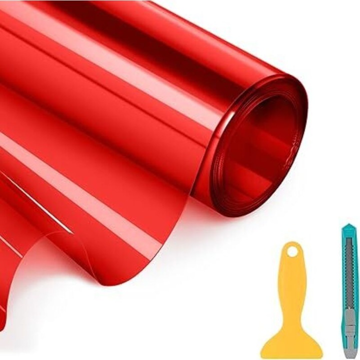 Folie protectie far auto rosu 30x200cm PVC impermeabila rezistenta zgarieturi