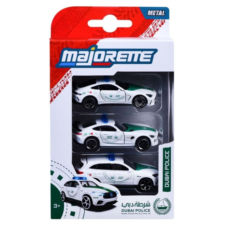 3 db Dubai Rendőrautó készlet, Simba, fém, Mercedes AMG, 7.5cm