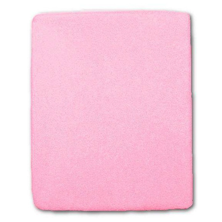 Cearsaf frote pentru patut New Baby, 90% bumbac/10% poliester, cu elastic pe margine, roz, 120x60 cm
