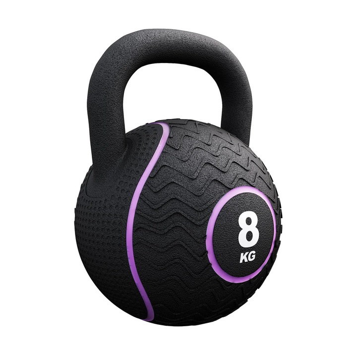 Kettlebell cauciucat, 8 Kg, negru, Gorilla Sports
