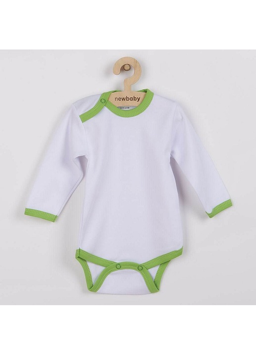 Body bebelusi New Baby, bumbac, maneca lunga, tiv colorat, verde/alb