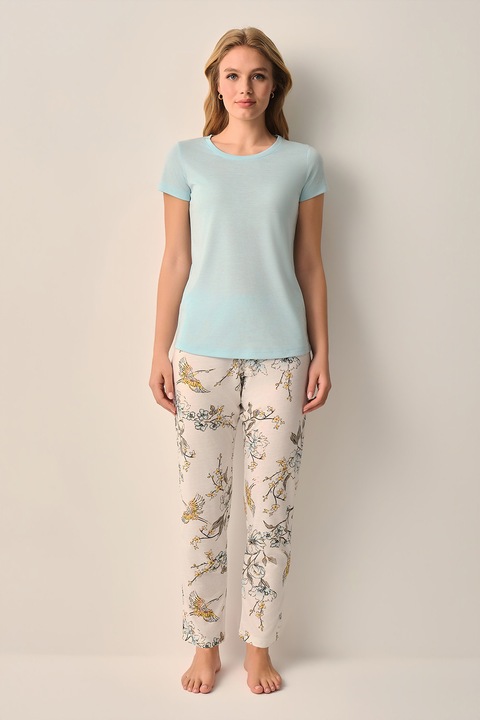 Suwen, Pijama regular fit cu decolteu rotund, Albastru glaciar