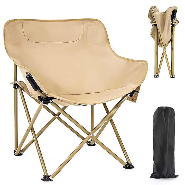 Scaun pliabil camping, Yulinland, Scаun Pliabil Outdoor, 600D Oxford, Structura metalica, Cu Buzunare Depozitare, Kaki