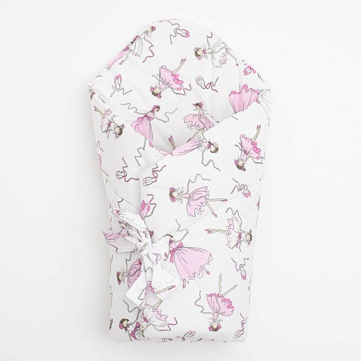 Patura pentru infasat New Baby Ballerina Bella, invelitoare pentru bebelusi, husa 100% bumbac, umplutura 100% poliester antialergic, cu snur pentru legare, Roz, 75x75 cm