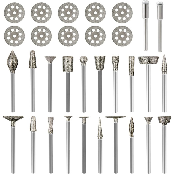 Dremel gyémánt marófej készlet, fémgravírozáshoz, 1/8"-os formacsiszolóhoz, 32 darabos