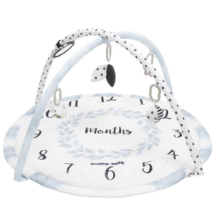 Covoras de joaca Baby Mix Luni, cu arcada detasabila, jucarii suspendate, alb, O 89 cm
