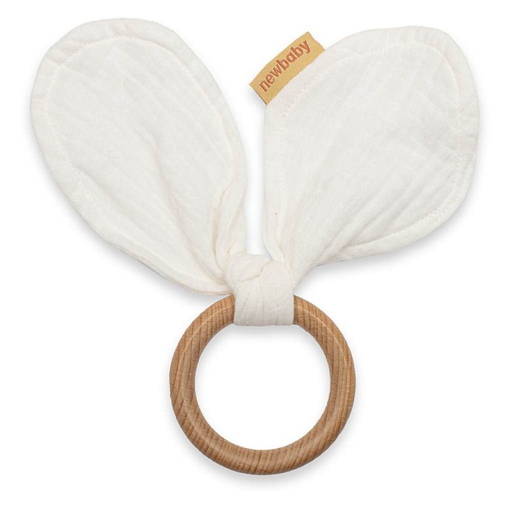 New Baby Ears fogzási karika, fehér, 14.5x10cm, fából és muszlinból